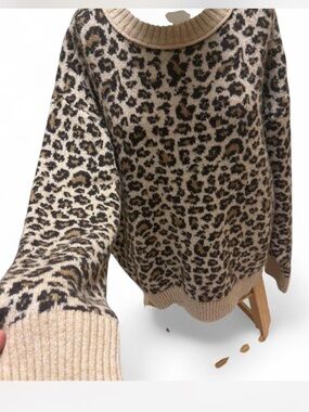 American Eagle Outfitters Beige and Brown Leopard Sweater
